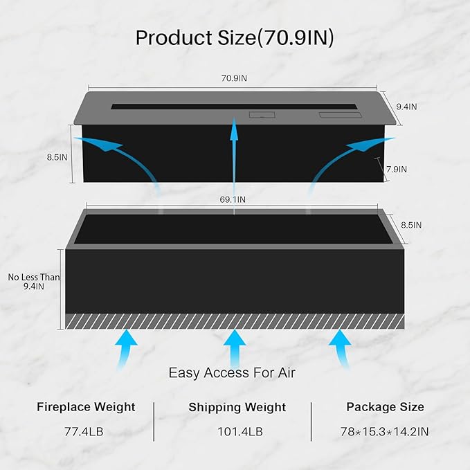 3D Water Vapor Fireplace Smart APP Electric Flame Decoration Steam Fireplace Humidifier W/Tap Water for Office, Home, Hotel,Restaurant(Color,70.9")