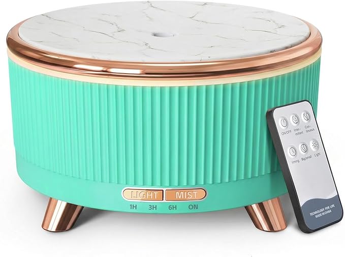 500ML Large Capacity Essential Oil Diffuser, Ultrasonic Aromatherapy Diffuser with 7 Color LED Lights with Remote Control, Cool Mist Humidifier, Timed Mist, Auto Shut-Off (Emerald)