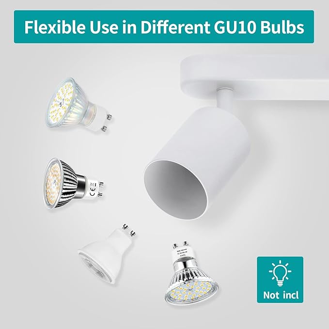 kitchen track lighting, ceiling light fixtures ceiling mount, picture lights for wall bedroom, LED spotlight indoor, Flexibly Rotatable Light Head for entryway hallway GU10 Bulb (White-4 Light)