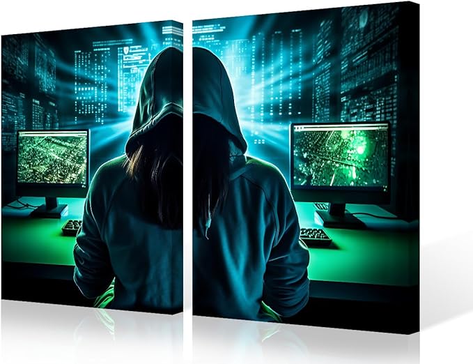 Big Data Wall Decor Hacker Malware Home Decorations for Living Room Wall Art Paitings Pictures Canvas 3 Pieces Modern Artwork Framed Gallery-Wrapped Ready to Hang, 24" Wx16 H