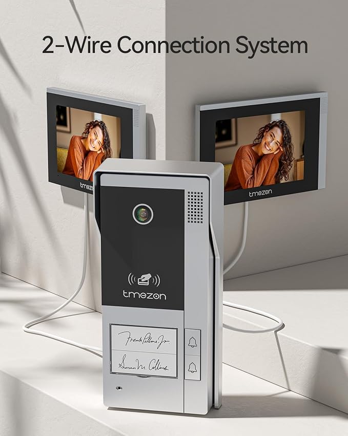TMEZON Wireless WiFi Video Doorbell Intercom System 2 Unit and Monitor Door Phone IP 4 Wire 7 Inch Entry 1080P Camera Night Vision,TUYA App Remote Unlock Door Release