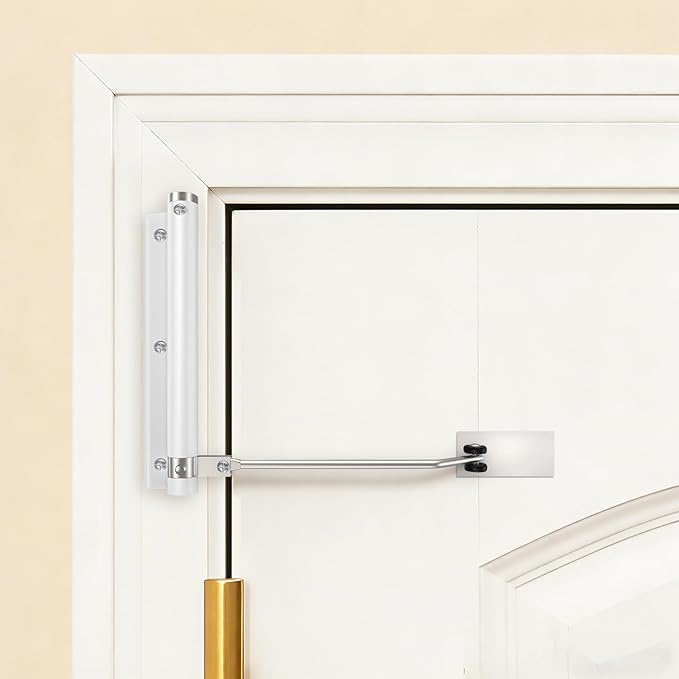 Automatic Door Closer, Stops Door Slamming, Ultra-Quiet Soft Close for Home & Apartment Doors, Upgraded Aluminum Roller Arm, Scratch-Free, Adjustable Speed, Self Closing Spring Door Closer, White