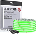 BTF-LIGHTING FCOB IP65 Waterproof Green Color COB LED Strip 16.4FT DC24V 480LED/m 8mm Width Flexible High Density CRI 90+ Dimmable LED Light for Home Indoor Decor(No Controller or Adapter)
