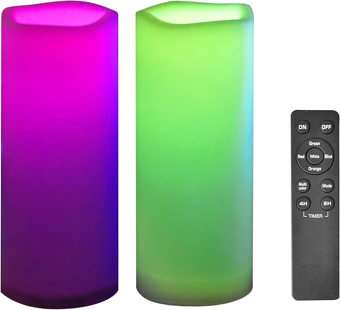CANDLE CHOICE Waterproof Outdoor Color Changing Flameless Candles Remote Timer White Realistic Flickering Battery Operated Electric LED Pillars for Wedding Christmas Decoration Teen Girls 3”x8” 2PCS