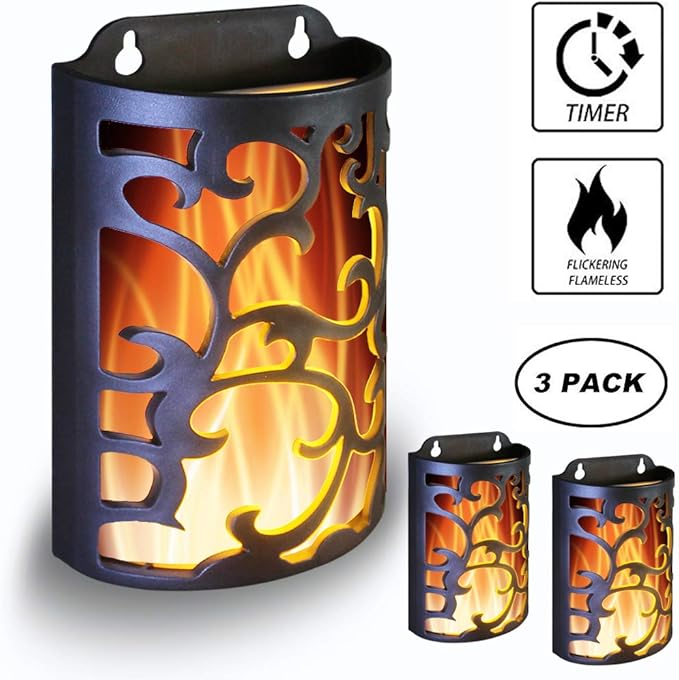 Decorative Lanterns with Timer, Candle Light Flameless Candles Indoor/Outdoor Wall Sconces,Flickering Flames Wall Light for Hallway, Bathroom,Use 3AA Battery(NOT Included),3 Pack………