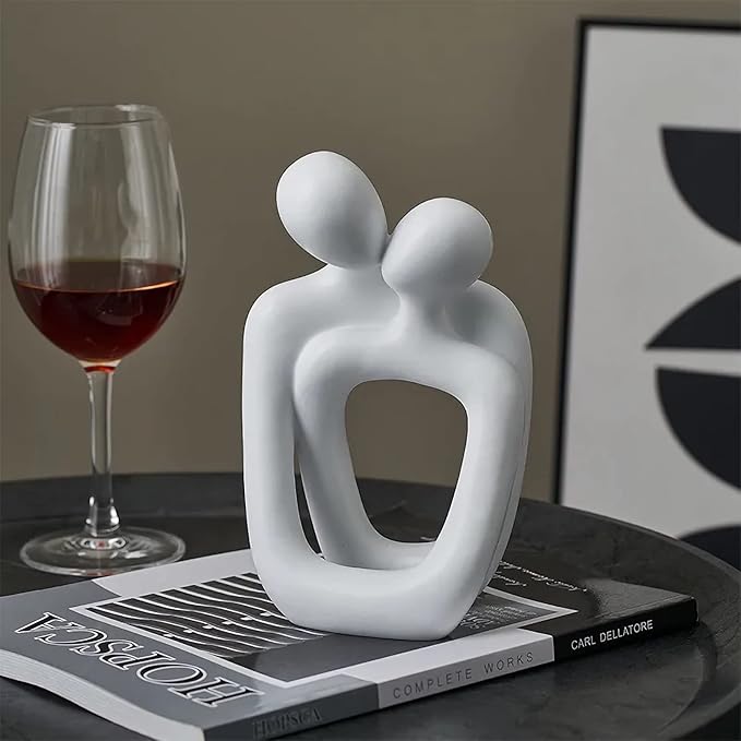 BANOMII Abstract Couple Statue, Minimalist Couples Bedroom Decor, White Hugging Lovers Sculptures Modern Home Office Decor Accents for Nightstand & Dresser, Shelf Decorations Aesthetic, Gift