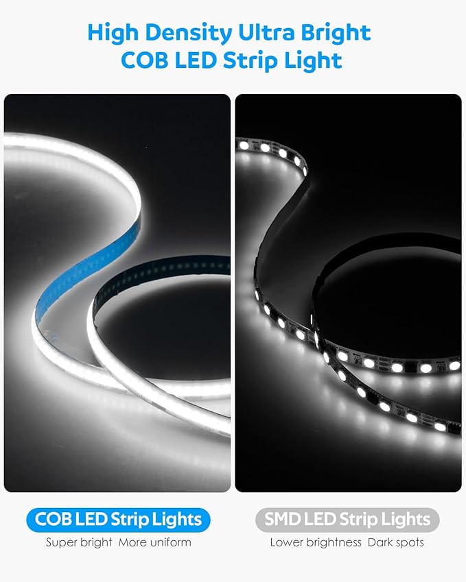 Aclorol 5V COB LED Strip Light White 6000K Dimmable LED TV Backlights 4.92FT/1.5M 480LEDs Flexible and Cuttable Tape Lights with 1.5M USB Cable for Kitchen Cupboard Mirror Staircase Counter Shelves