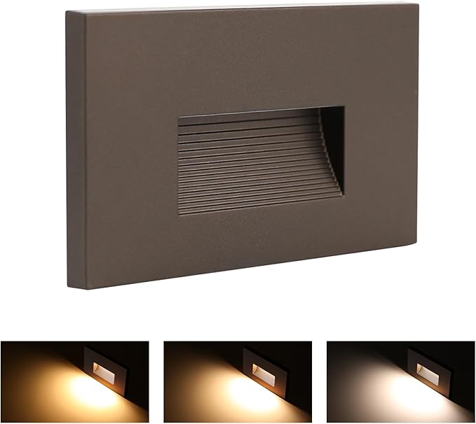 Stairway Lights Indoor, 120V 3.5W LED Dimmable Stair Lights Indoor Outdoor for Step Stair, 3000K/4000K/5000K, IP65 Waterproof, Aluminum, ETL, Bronze, Pack of 1 (D Style Bronze, 1)