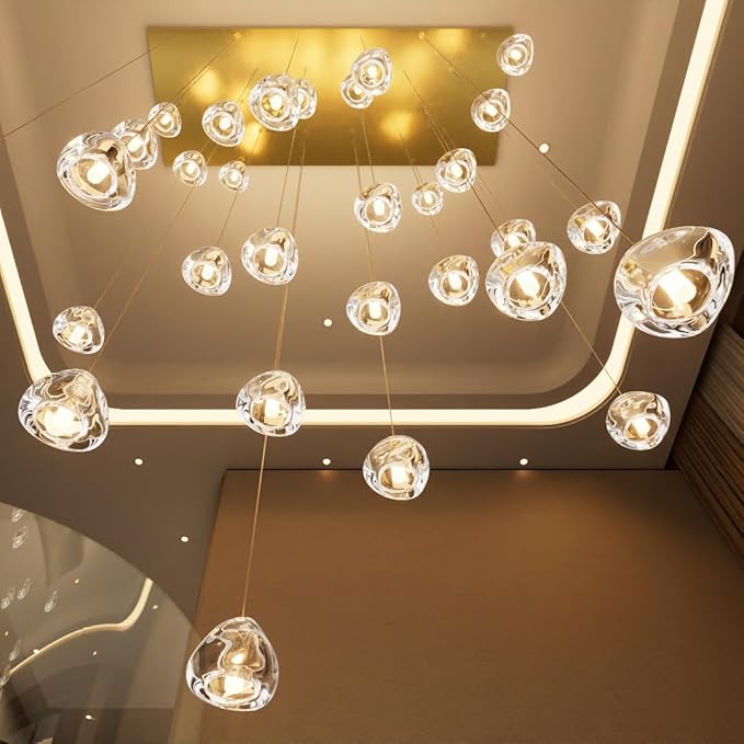 W47.2 x D15.7 x H157 Glam Chandelier Rectangular Chandeliers Bubble Crystal Pendants Light Fixture Dimmable High Ceiling Large Light Antique Gold