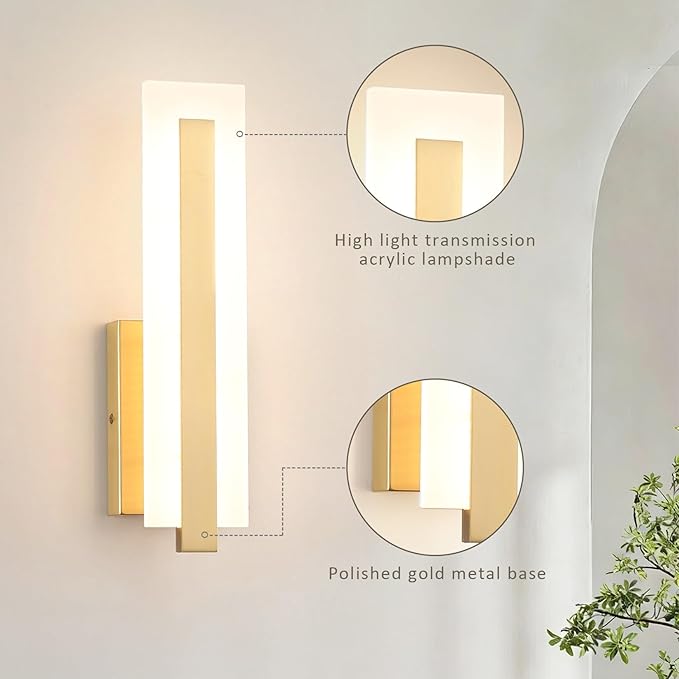 Tipace Hardwired Brass Dimmable Modern LED Wall Sconce 2 Packs 3000K 3500K 4000K 5000K 6000K Indoor Wall Lights Up and Down Wall Mount Light for Living Room Bedroom Hallway Corridor(5CCT)