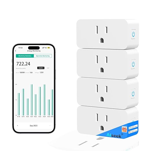 Tuya Smart Plug,Mini with Energy Monitoring,Pro Series 15A Plug,2.4G Wi-Fi Outlets Support Alexa, Google Assistant, Time Schedule,ETL & FCC Certified, 4 Pack