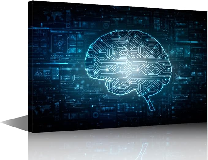 TUMOVO Wall Art for Living Room Internet Concept Bedroom Wall Decor Artificial Intelligence Brain Wall Paintings for Office Print On Canvas Modern Artwork Framed Ready to Hang, 24x16in