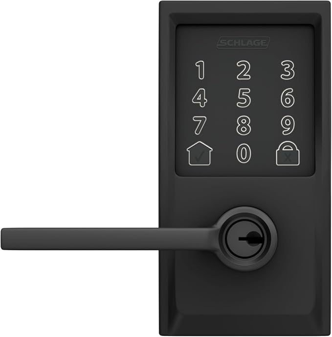 Schlage Encode Smart Wi-Fi Lock with Lever Handle, Touchscreen Keypad, Keyless Entry Door Lock, App Control, Alexa, Google Home and Airbnb Compatible, Matte Black, FE789WB CEN 622 LAT
