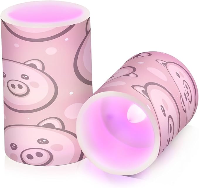 Cute Pigs Flameless Candles Color Changing LED Candles with Remote Control Battery Candles for Outdoor and Indoor Home and Room Decoration, 3'' x 4''/5'' Set of 2 Pieces