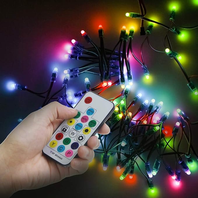 ALITOVE WS2812B WS2811 Addressable LED Controller RF Remote Wireless Mini Controller 5~24V DC for WS2812 WS2811 Dream Color Rainbow RGB LED Pixel Strip Panel Light, 3pin JST Connector 200 Color Modes
