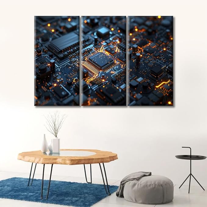 Wall Art Circuit Board Pictures Painting on Canvas Prints Motherboard Digital Chip for Home Office Bedroom Living Room Kitchen Artwork Wall Decor Framed Pictures Ready to Hang (42"Wx28"H)