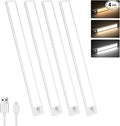 Motion Sensor Under Cabinet Lighting-Magnetic Rechargeable Closet Lights for Kitchen,Stairs,Wardrobe | 3-Color Dimmable LED Under Counter Lighting | Pro Battery Upgrade (12inch-4Pack)