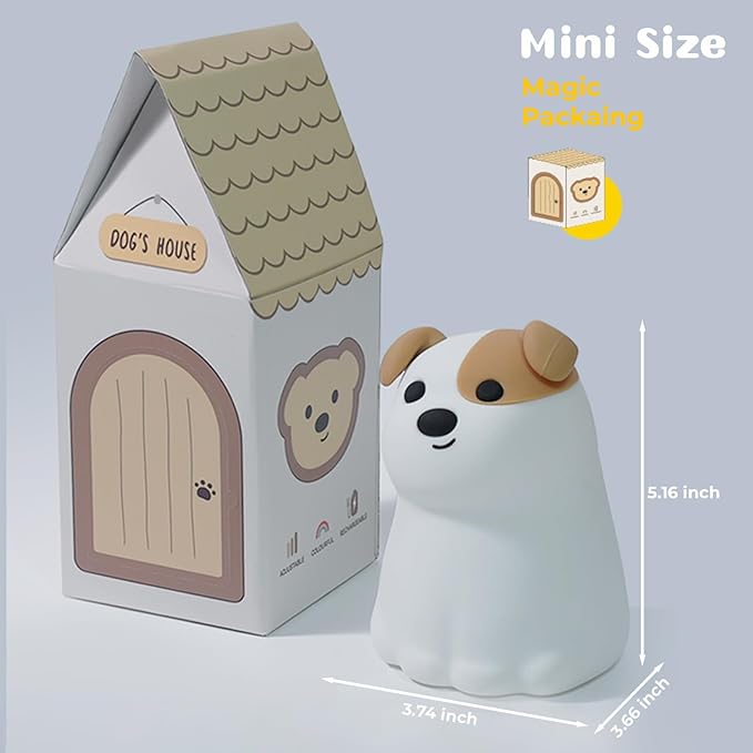 AVEKI Puppy Night Light for Kids, Cute Dog Lamp Dog Lover Gifts for Women & Kid, Dimmable Silicone Animal Night Light for Baby Nursery, Rechargeable Touch Desk Lamp Table Lamp, Kawaii Room Decor