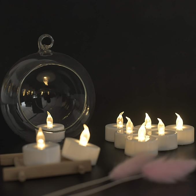 JUNPEI Battery Operated Powered Tea Lights : Realistic Tea Lights Flickering Candles Holiday Gift Suitable for Wedding Parties Festival Celebration Long Lasting (100pack Warm White)
