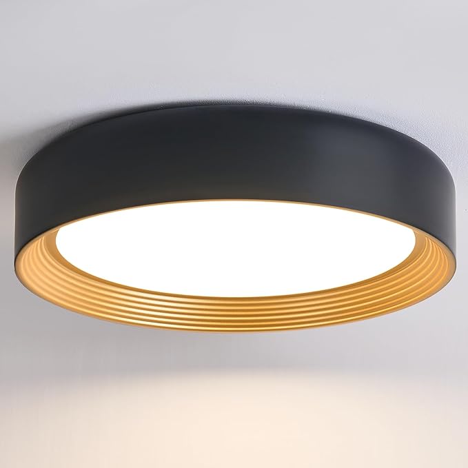 Dimmable Modern LED Flush Mount Ceiling Light,15.7 Inch 5CCT 36W/3000K-6000K,Minimalist Round Black and Gold Close to Ceiling Lighting Fixtures for Bedrooms,Dining Rooms,Living Room,Kitchens