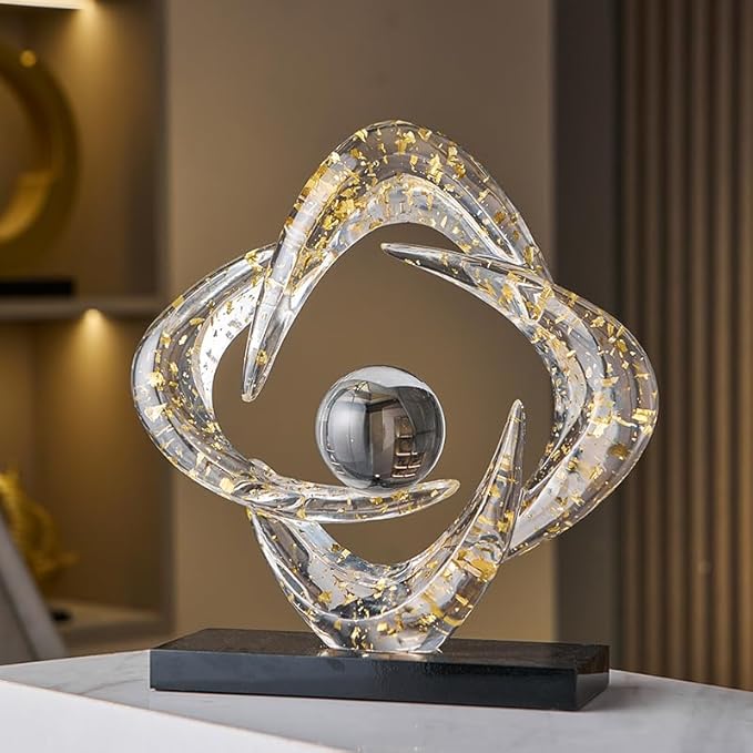 Abstract Art Sculpture, Resin Gold Decorative Statue, Modern White Ornaments for Living Room, Decorativas Modernas for Coffee Table/Entryway/Office Collectibles (Gold foil)