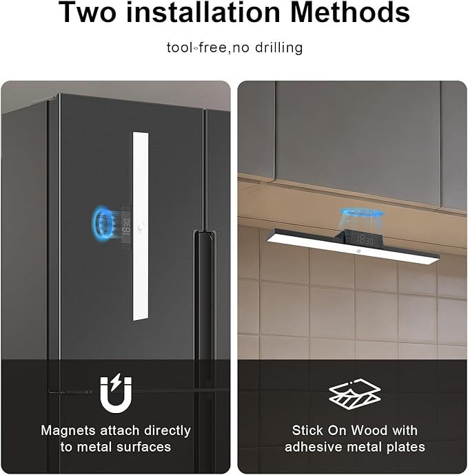 Under Cabinet Lighting with Remote & Timer, Closet Lights Motion Sensored Rechargeable 5000mAh Battery 300LM Kitchen Lighting, Under Counter Motion Lights for Kitchen 72 Magnetic Led Light Bar(Black)