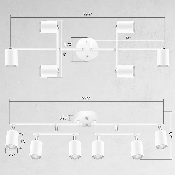 BoostArea 6 Light Track Lighting Kit, White 6 Way Ceiling Spot Lighting, Center Swivel Track Light Heads, Flexibly Rotatable Light Head for Kitchen, Living Room, Bedroom, GU10 Bulb Not Included