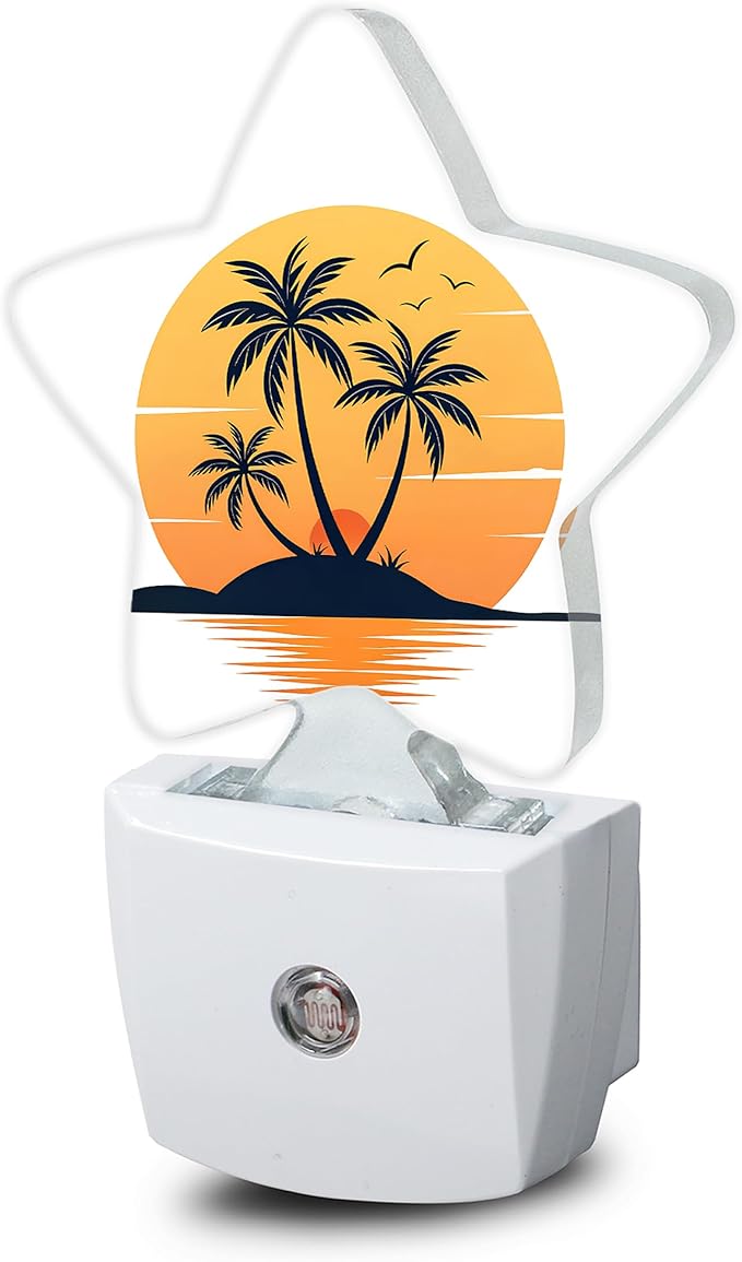 Tropical Palm Trees Night Lights Plug Into Wall,Beach Sunset Star Night Light for Kids,Nightlight with Dusk to Dawn Smart Sensor for Bedroom Bathroom Decor,Children Women Men Gift