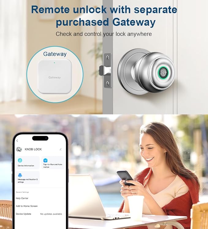 Fingerprint Door Lock, Smart Fingerprint Door Knob with Lock, Biometric Door Locks with App Control & Key, Keyless Thumbprint Entry Door Locks for Bedroom, Front Door, Home, Apartment-Silver