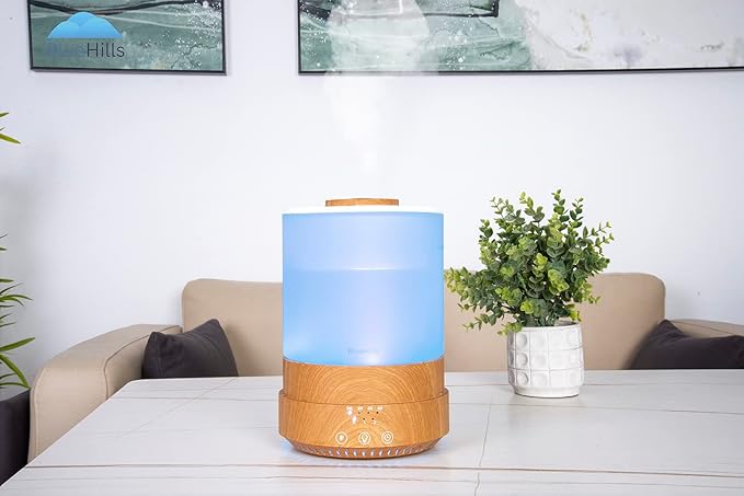 BlueHills Premium 2500 ML Set of 2 Extra Large Essential Oils Diffusers for Big Rooms High Mist Output XL Huge Capacity Adjustable Cool Mist Great Gift – Wood Grain and a Design
