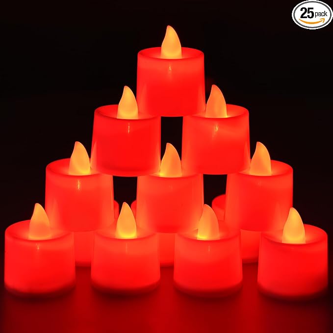 KOABY 25 Pack Flameless Votive Candles, Last 8H+, Red Light, No Timer No Flickering