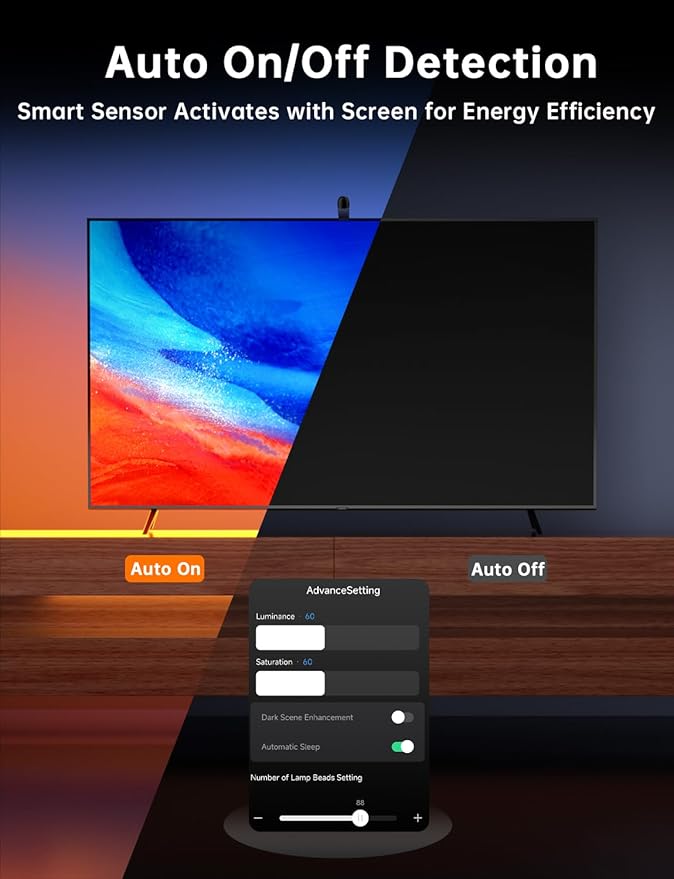 FFJ TV LED Backlight with Sensor, 14.7ft Cuttable RGB Lights That Change with TV for 55-65 Inch Screen and PC Monitor, Smart App Control, Game & Music Sync Color Changing Light