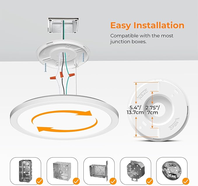 BLNAN LED Flush Mount Ceiling Light, 12 Inch 24W 3000K/4000K/5000K Hardwire Light Fixture, Ultra Thin Round White Lamp for Kitchen Porch Bedroom Hallway Stairwell Basement, Non-dimmable 2 Pack