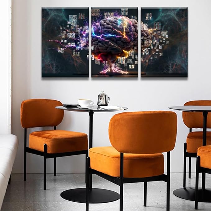 LSIUHWUWI 3 Panel Modern Wall Art Human Brain Full with Creativity Pictures Print on Canvas Wall Art for Bedroom Living Room Home Office Wall Decorations Framed Ready to Hang 16x24inchx3
