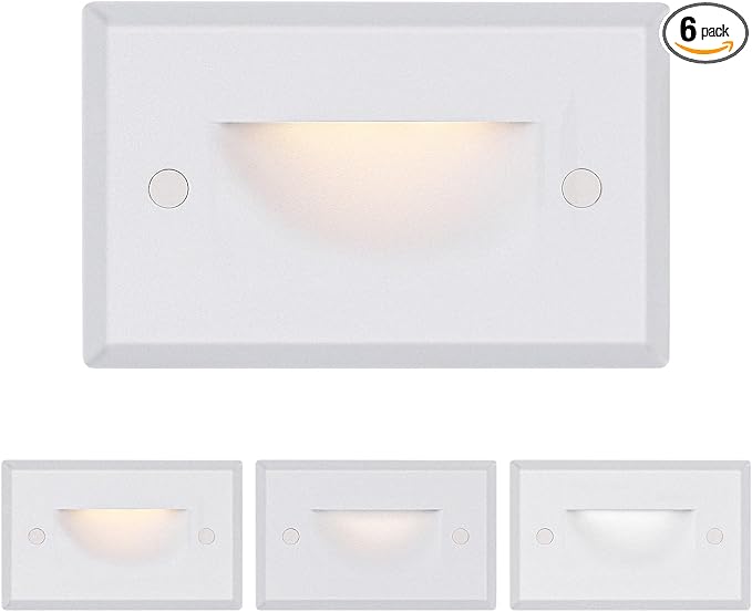 120V Dimmable 3CCT Step Lights,Stair Lights Outdoor,Zinc Alloy/Aluminum Cover, 2.5W 150LM IP65 Waterproof LED Stair Lights, 2700K/3500K/5000K, CRI90, Beam Angle 30°, Black,White, Brown 6/Pack (White)