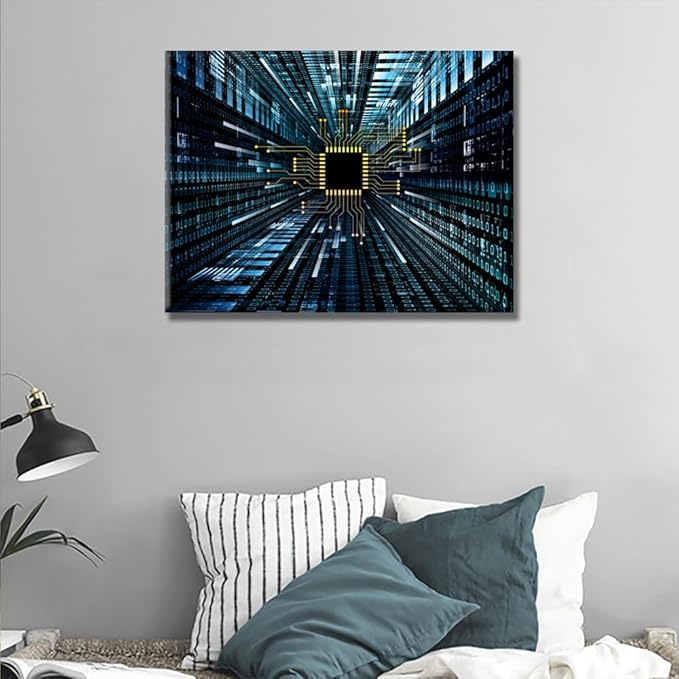 LSIUHWUWI 1 Piece Digital Circuit and Number Graphics Pictures for Bedroom Abstract Design Wall Decorations Circuit Board Home Decor Posters and Prints Ready to Hang Artwork for Home Walls 12X16 INCH