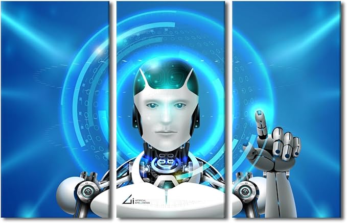 TUMOVO AI Artwork for Home Walls AI Intelligence Pictures Print on Canvas Robot Painting 3 Pieces Wall Art AI Modern Artwork Giclee Posters Framed Ready to Hang, 60" Wx40 H