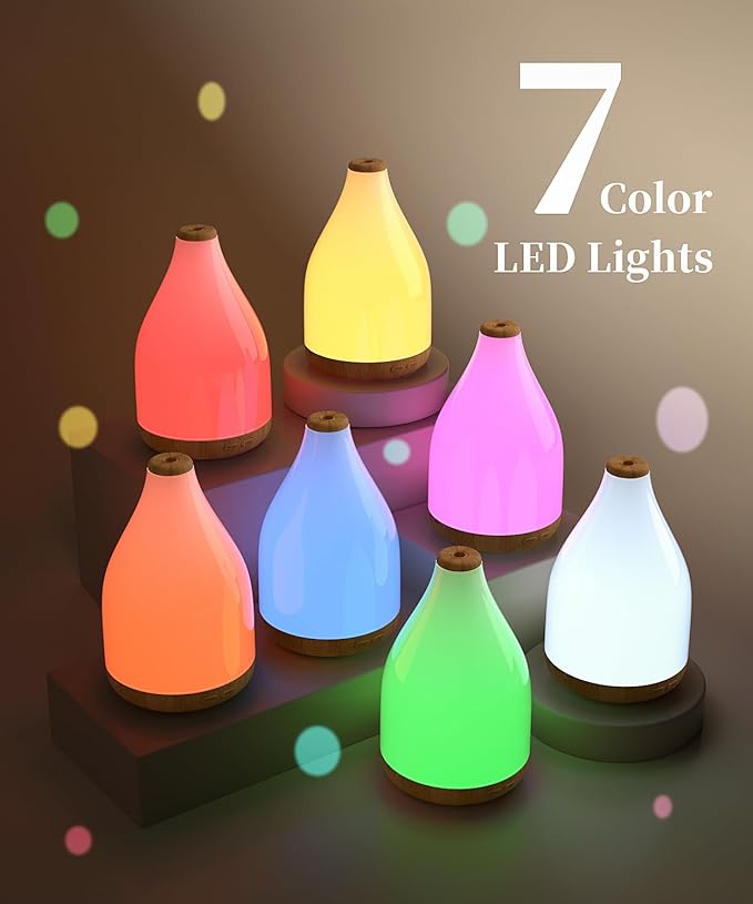 Essential Oil Diffuser for Home, 300ML Modern Décor Aromatherapy Diffusers Large Room Fresh Air Scent, Ultrasonic Cool Mist Humidifier & Color Light, 1-3-6H Timer Auto Shut-Off, Brown