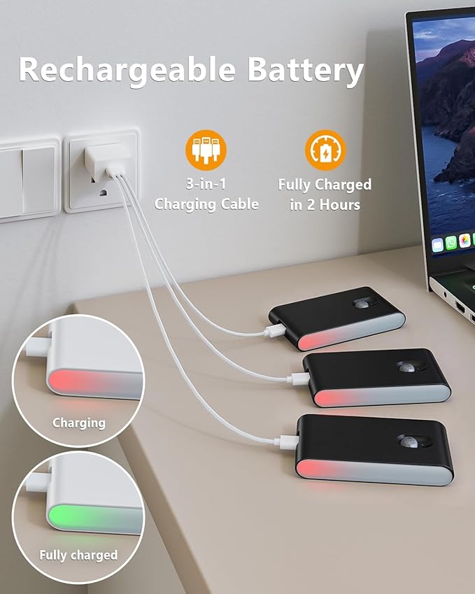 WILLED Rechargeable Night Light, RGB & Warm White Stair Lights Indoor, Color Changing Motion Sensor Light Indoor, Motion Sensor Night Light for Stair,Hallway,Bathroom,Cabinet,Closet,Kitchen,6 Pack