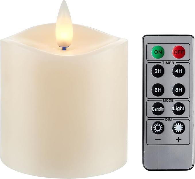 Flameless LED Pillar Candles Flickering with Remote Timer, Battery Operated LED Candles Up to 400 Hours, 3D Moving Flame Real Wax Candles. (Ivory-1pack-3x3)