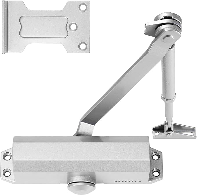 SOPHIA Automatic Door Closer with Hold Open, Door Closer for Home Size 3 DK500, 3H Fire-Rated Hydraulic Door Closers Commercial & Life Size Fitting Template, UL Listed, ANSI Grade 3, Silver