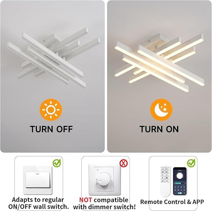 Modern LED Ceiling Light with Remote, Dimmable 21-inch Ceiling Lights for Bedroom Living Dining Room Kitchen, White Flush Mount Ceiling Light Fixture LED Chandelier Ceiling Lamp (6-Light)
