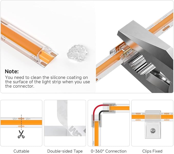 BTF-LIGHTING FCOB IP65 Waterproof Orange Color COB LED Strip 16.4FT DC24V 480LED/m 8mm Width Flexible High Density CRI 90+ Dimmable LED Light for Home Indoor Decor(No Controller or Adapter)