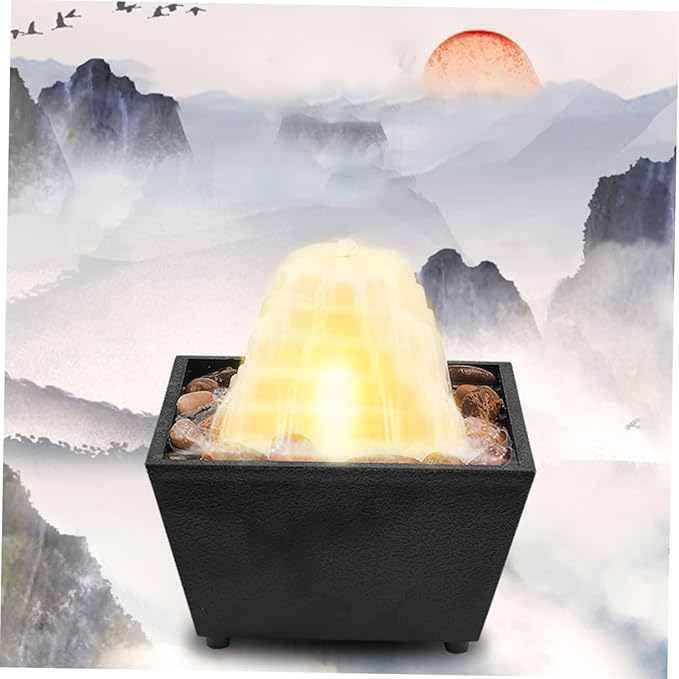 PRETYZOOM 1set Indoor Zen Fountain Led Lights for Relaxation Creative Tabletop Waterfall for Home and Office Meditation Spaces Soothing Water Sound and Artistic Design