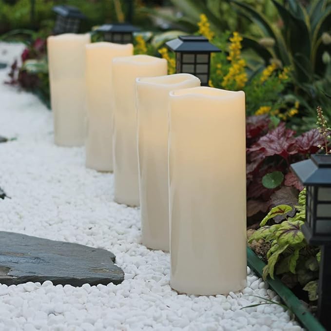 NONNO&ZGF 4X10'' Large Outdoor IP44 Warm White LED Rainproof Waterproof Candles, Huge Flameless Battery LED Pillar Candle with Remote and Timer, Resin, No Melt, 2 Pack