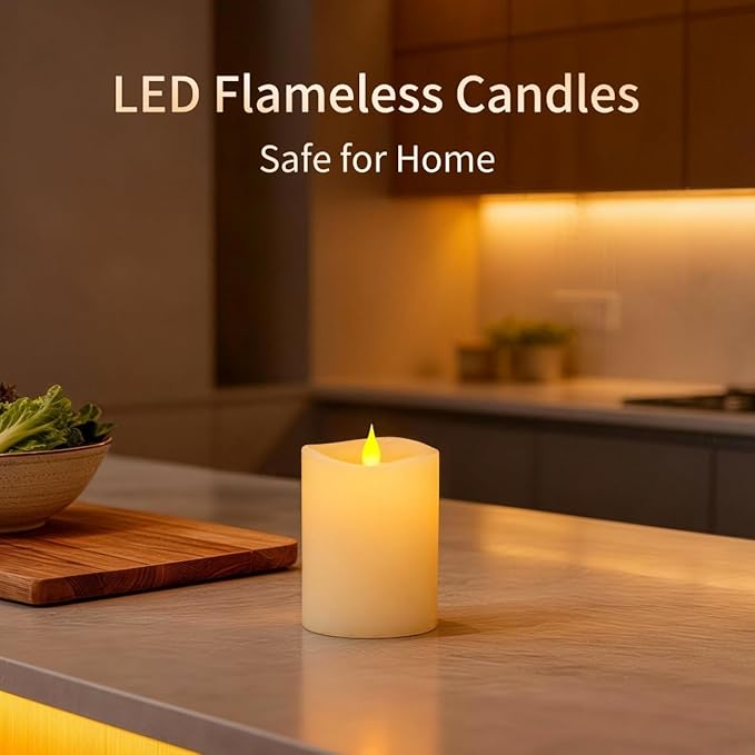 3x4 Flickering Flameless Candles Set of 3,4 inch Real Wax LED 600 Hours Battery Candles with Timer Remote,Control for Wedding Party Indoor,Ivory