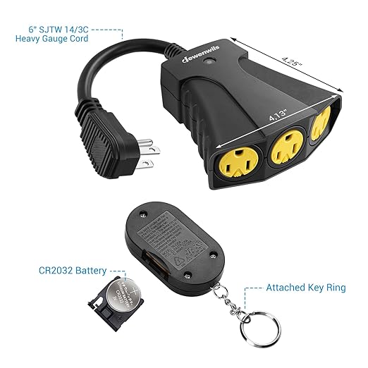 DEWENWILS Outdoor Remote Control Outlet, Wireless Remote Outlet Power Switch, Weatherproof 15 A Heavy Duty Electrical Plug, 3 Grounded Outlets for String Lights, 100Ft Range, UL Listed