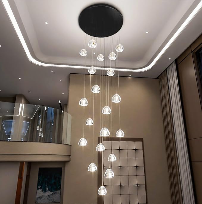 LED Glam Chandelier 138 inches Long Light Luxury Crystal Ceiling Chandeliers Remote Dimmable High Ceiling Pendants Lighting Fixtures Black 20 Lights