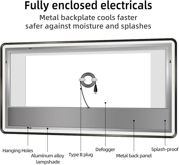 24" x 36" Black LED Bathroom Mirror with Lights, Lighted Vanity Mirror with Anti-Fog, 3-Color Stepless Dimmable, Memory, Shatterproof, UL-Listed, Wall Backlit Mirror (Horizontal/Vertical)