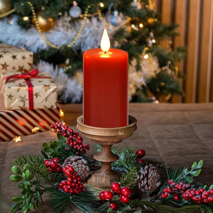 Nancia Flameless Battery Operated Flicking Candles:9pack Red Remote Control Realistic Wax Pillar LED Candle with 10-Key Cycling 24 Hours Timer for Home Decoration Wedding Birthday Party